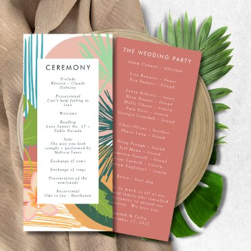bold tropical abstract coral teal wedding program