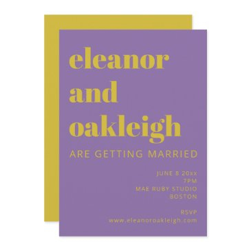 bold typography bright purple modern wedding invitation