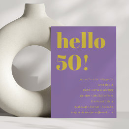 Small Bold Typography Purple Yellow Modern Birthday Invitation Front View