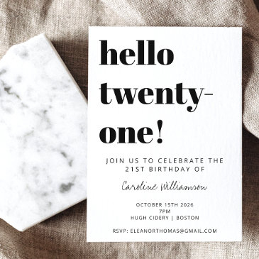 bold typography white trendy modern 21st birthday invitation