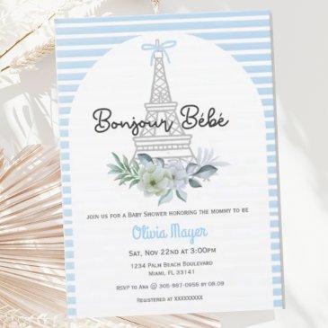 bonjour bebe french paris blue boy baby shower invitation