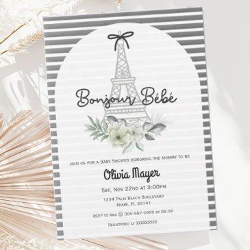 bonjour bebe french paris elegant baby shower invitation