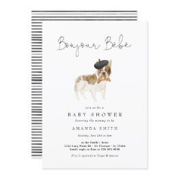 Small Bonjour Bebe Paris French Bulldog Baby Shower Invi Invitation Front View