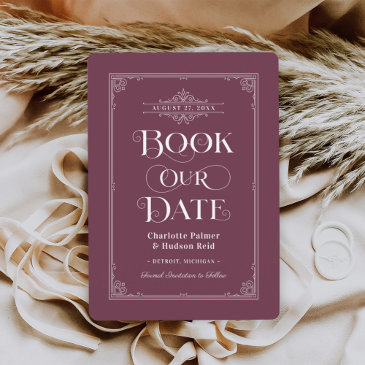 book our date wine red vintage cover wedding save the date