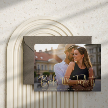 book the tickets faux gold wedding save the date announcement postinvitations