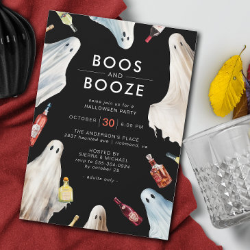 boos and booze | dark modern adult halloween party invitation