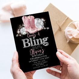 Small Boots And Bling Birthday Invitation Front View