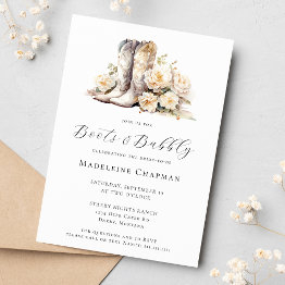 Small Boots & Bubbly Elegant Rustic Floral Bridal Shower Invitation Front View