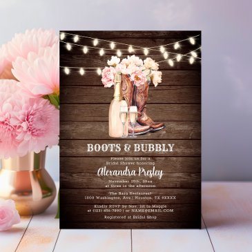 boots & bubbly rustic cowgirl floral bridal shower invitation