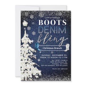 boots denim bling snow tree christmas church party invitation