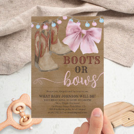 Small Boots Or Bows Gender Reveal Invitation.  Invitati Invitation Front View