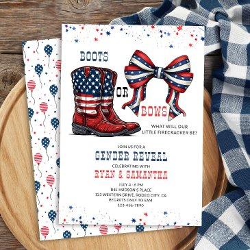boots or bows western red white blue gender reveal invitation
