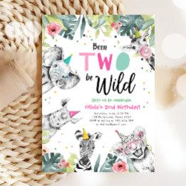 Small Born Two Be Wild Safari Party Animals Birthday Invitation Front View