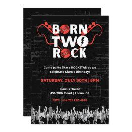 Small Born Two Rock Second Birthday Invitation Front View