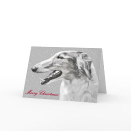 Small Borzoi Christmas Greeting Invitations Front View