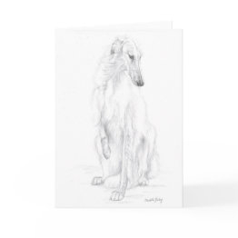 Small Borzoi Pencil Drawing Dog Art Greeting Invitations Front View