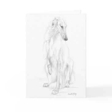 borzoi pencil drawing dog art greeting invitations