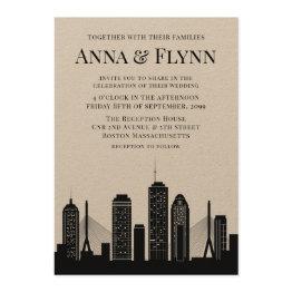 Small Boston Massachusetts City Skyline Wedding Party Invitation Front View