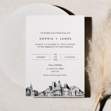 boston skyline wedding invitation with photo