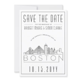 Small Boston Wedding | Stylized Skyline Save The Date Invitation Front View