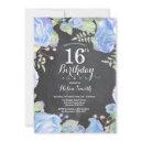 botanical blue floral 16th birthday invitation