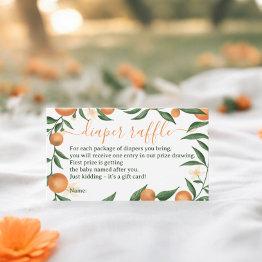 Small Botanical Citrus Orange Cutie Diaper Raffle Enclosure Invitations Front View