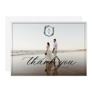 botanical crest monogram wedding photo thank you invitations