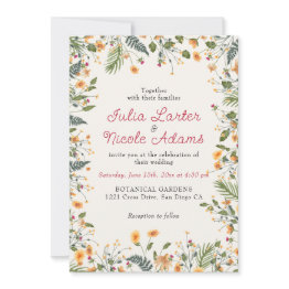 Small Botanical Daffodils Daisy Peony Flowers Wedding Invitation Front View