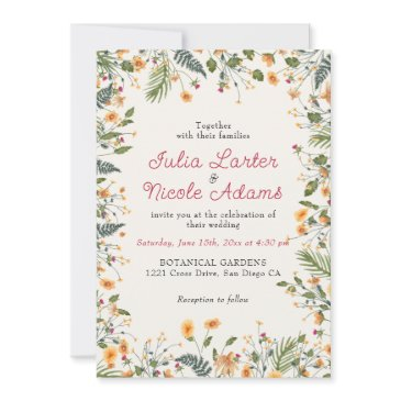 botanical daffodils daisy peony flowers wedding invitation