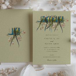 Small Botanical Elegance Parrot Wedding Invitation Front View