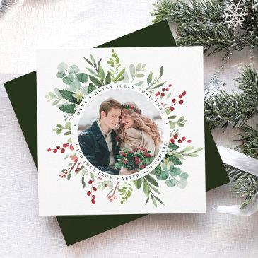 botanical greenery christmas photo square holiday invitations