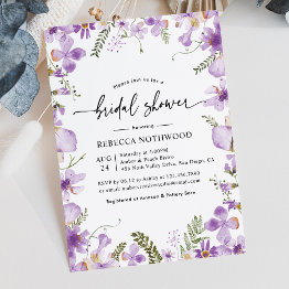 Small Botanical Lavender Lilac Florals Bridal Shower Invitation Front View