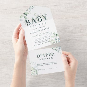 botanical letter boy baby shower | diaper raffle all in one invitation