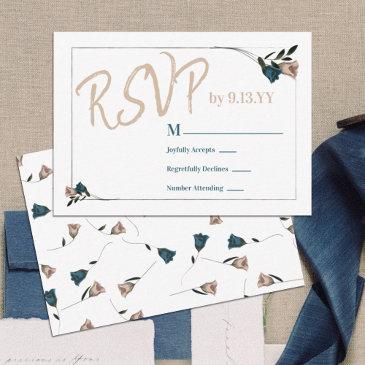 botanical teal green beige roses rsvp advice card