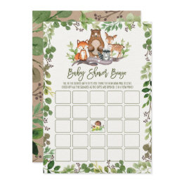 Small Botanical Woodland Bingo Baby Shower Game Invitations Front View