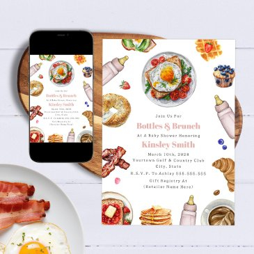 bottles + brunch girl baby shower breakfast invitation