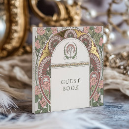 Small Bougainvillea Pink Green Gold Wedding Foil Guest Book Front View