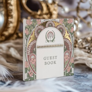 bougainvillea pink green gold wedding foil guest book