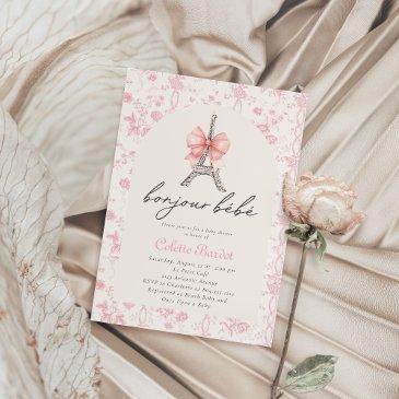 boujour bebe paris french toile pink baby shower invitation