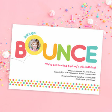 bounce house birthday invitation photo invitations pink