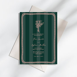Small Bouquet Border Green Stripe Pink Wedding Invitation Front View