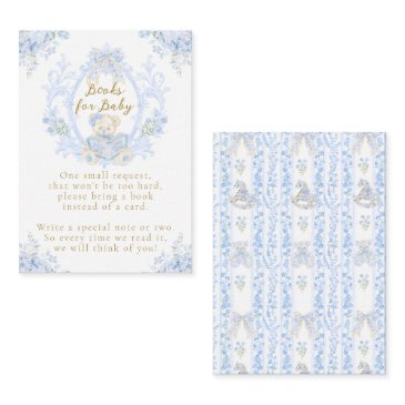 bow floral teddy bear toile boy baby shower book enclosure invitations
