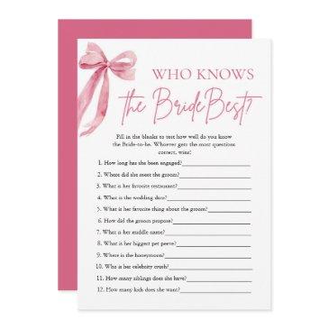bow who knows the bride best bridal shower game invitation