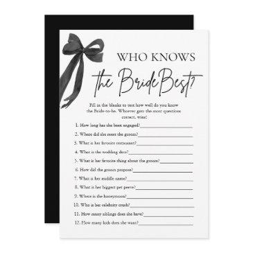 bow who knows the bride best bridal shower game invitation