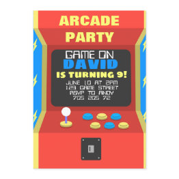 Small Boy Arcade Party Retro Gaming Birthday Invitation Front View