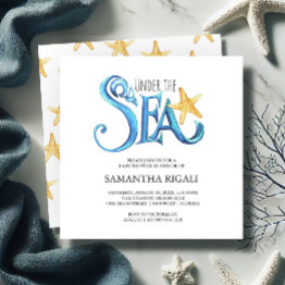 Small Boy Baby Shower Invitations Watercolor Starfish Front View