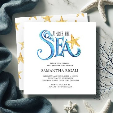 boy baby shower invitations watercolor starfish