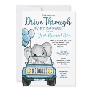 boy drive through baby shower elephant in car invitation