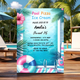 Small Boy Fun Teen Adult Pool Party Sweet 16 Birthday Invitation Front View