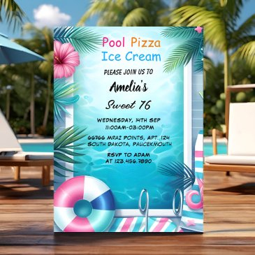 boy fun teen adult pool party sweet 16 birthday invitation